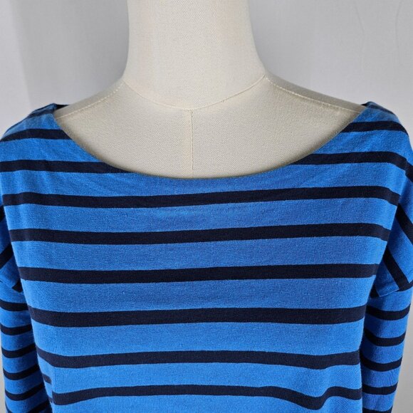J.Crew Cropped Fit Blue & Navy Striped Cotton Top Size Large Preppy - Picture 3 of 9